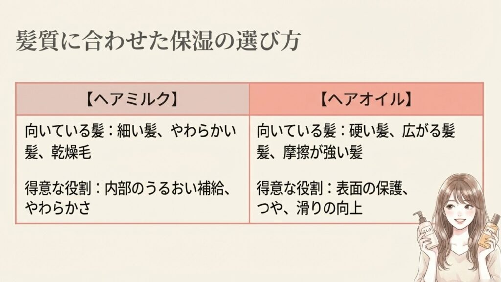 髪質に合わせたヘアミルクとヘアオイルの選び方