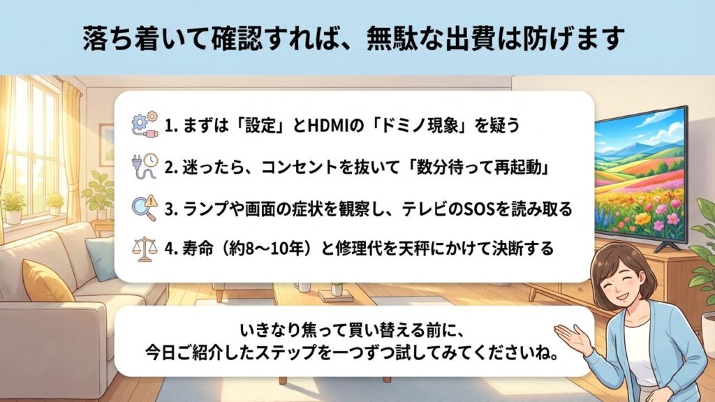 テレビが急に消える時の確認ステップのまとめ