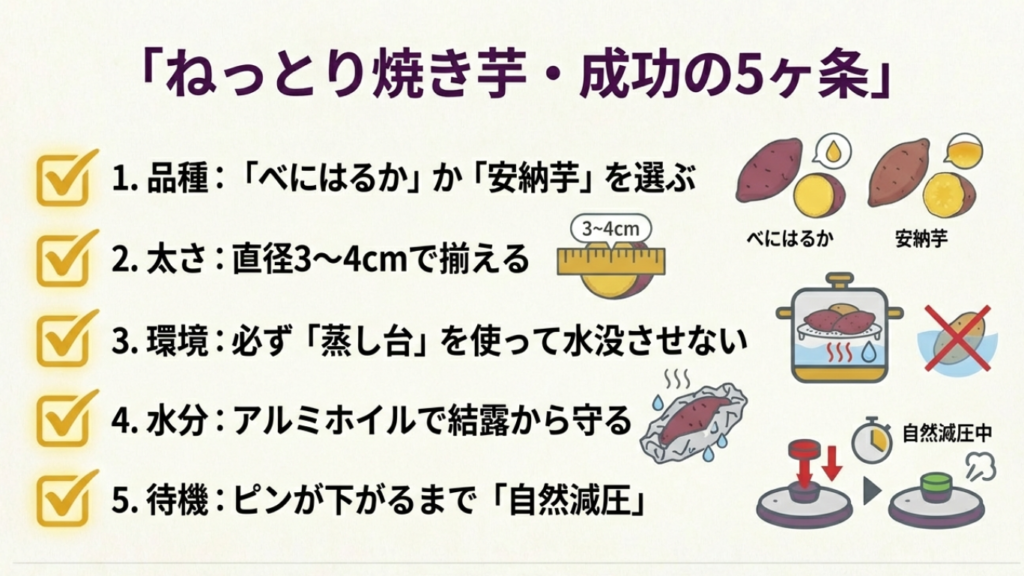 ねっとり焼き芋を成功させる5ヶ条 ねっとり焼き芋成功の5ヶ条まとめ