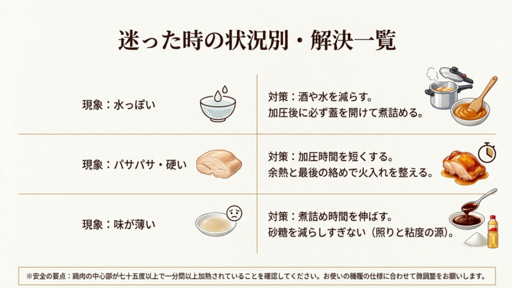 水っぽい、パサパサ、味が薄いなど状況別の解決策一覧表