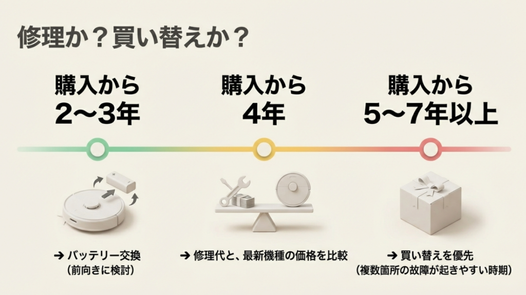 修理か買い替えかの判断基準（購入からの年数別の対応方法）