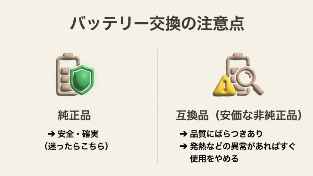 バッテリー交換の注意点（純正品と互換品の違い）