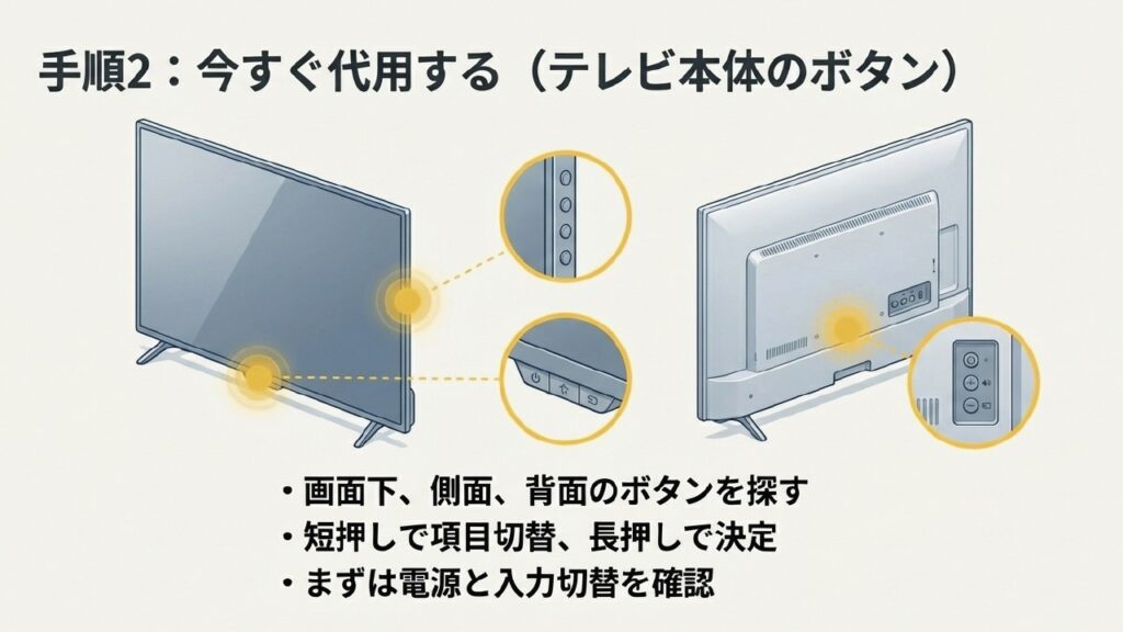 テレビ本体のボタンの位置と操作方法