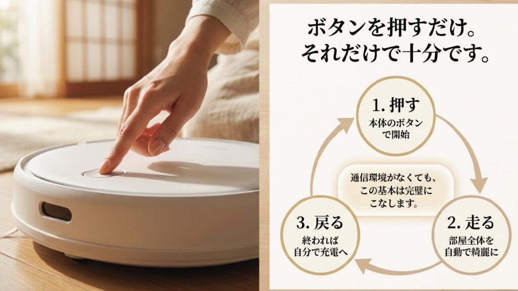 ロボット掃除機の基本機能（押す・走る・戻る）