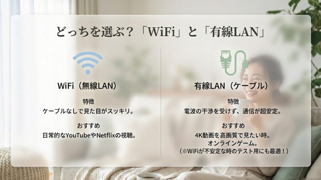 WiFiと有線LANのそれぞれの特徴とおすすめの視聴環境の比較