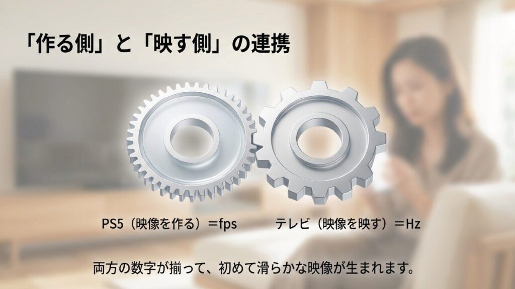 作る側(fps)と映す側(Hz)の両方の数字が揃って初めて滑らかな映像が生まれる