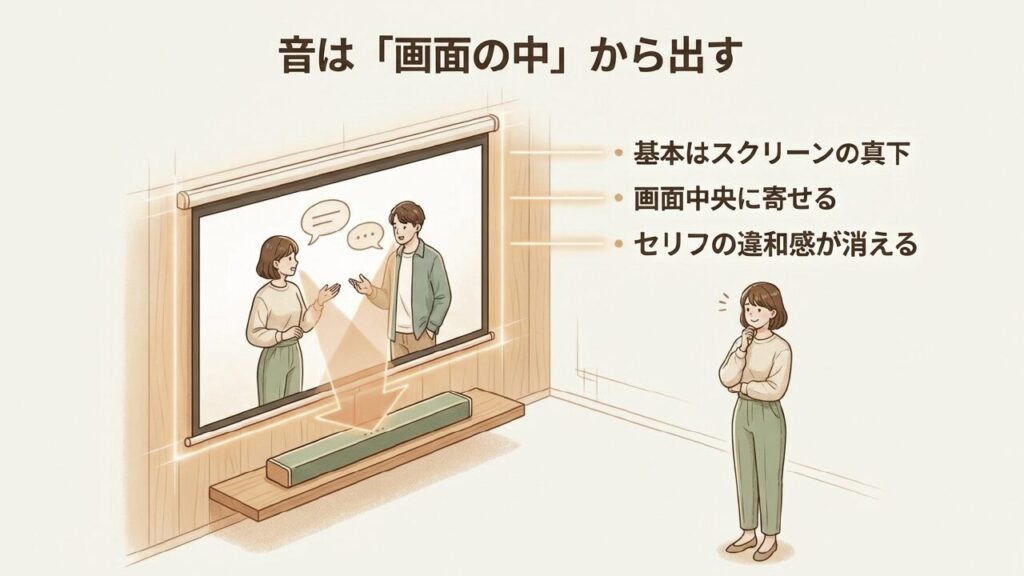 サウンドバーはスクリーンの真下に配置するのが基本