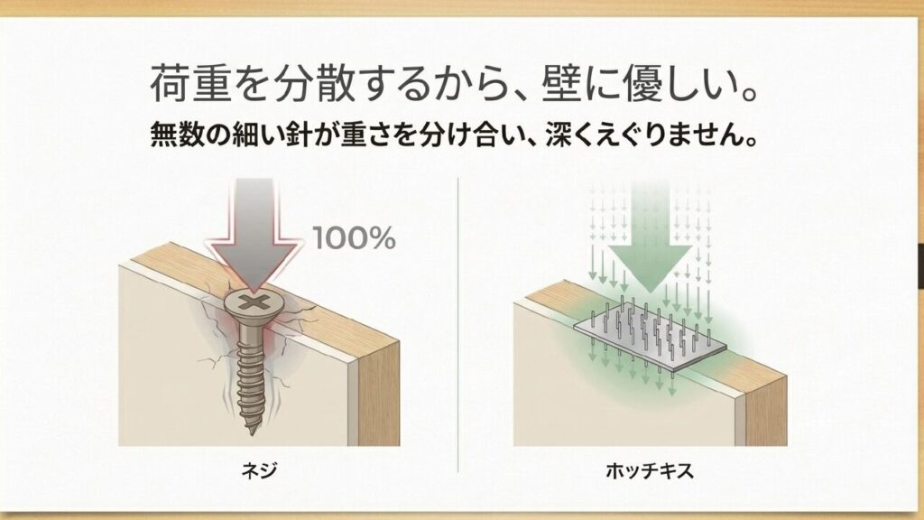 荷重を分散するから壁に優しい