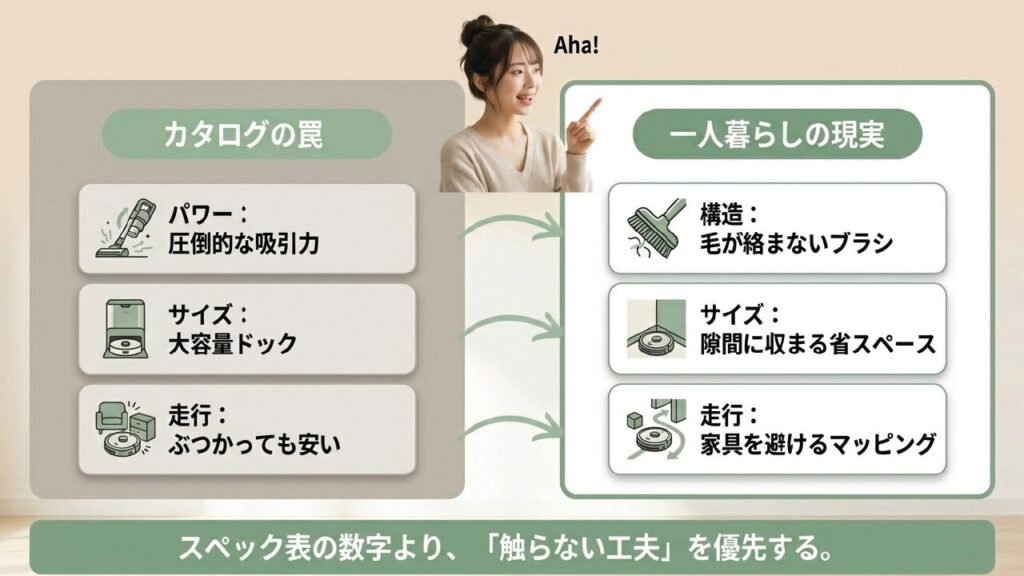 ロボット掃除機のカタログスペックと一人暮らしの現実の違い