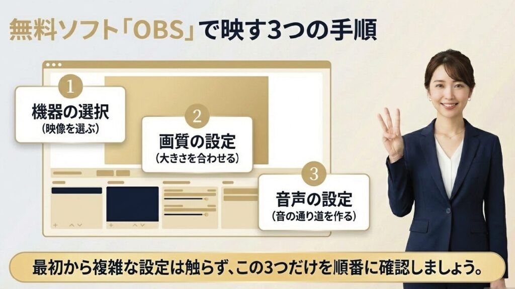 無料ソフトOBSでFire TV Stickの映像を映すための3つの基本手順（機器、画質、音声）