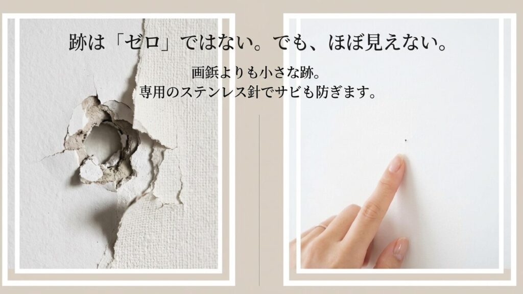 跡はほぼ見えず、画鋲よりも小さな跡