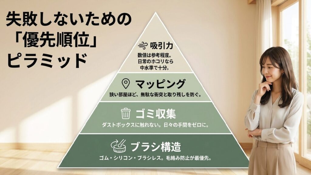 失敗しないためのロボット掃除機機能の優先順位ピラミッド