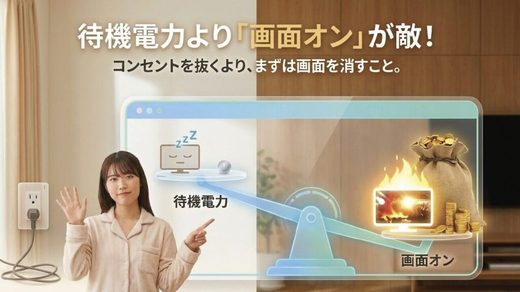 待機電力よりも画面オンの消費電力が圧倒的に多い