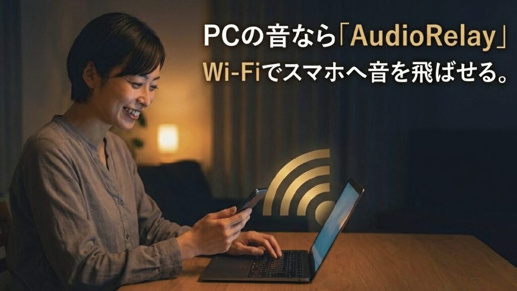 AudioRelayアプリを使ってPCの音をスマホへWi-Fiで飛ばす方法