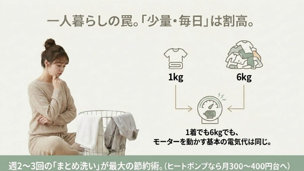 少量での毎日の洗濯とまとめ洗いの電気代の仕組み