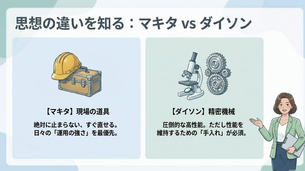 マキタとダイソンの設計思想の違い