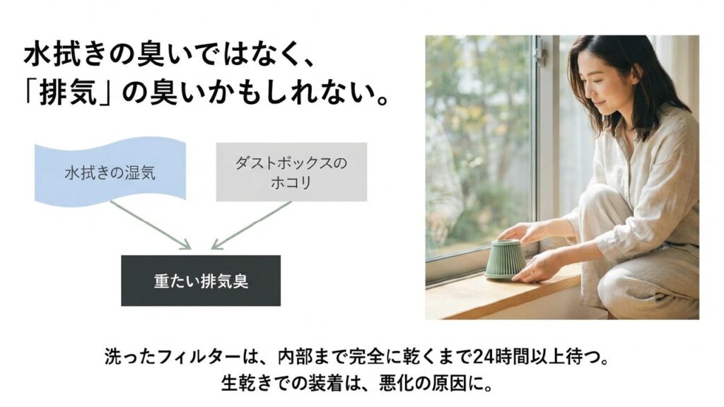 洗ったフィルターは内部まで完全に乾くまで24時間以上待つ