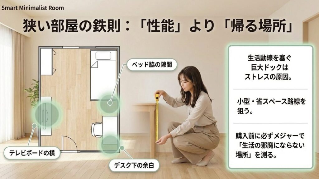 狭い部屋でのロボット掃除機の置き場所（ベッド脇やデスク下）