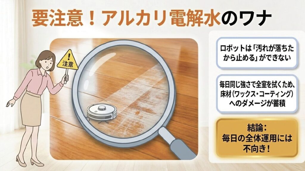 アルカリ電解水によるフローリングやワックスのダメージリスク