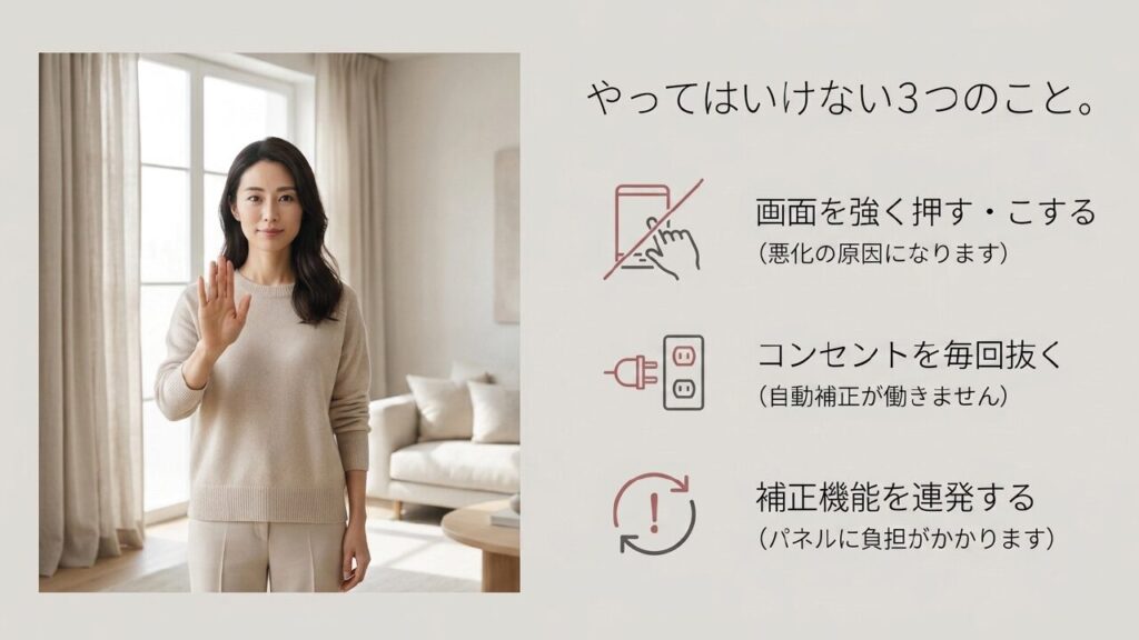 テレビ画面を強く押すなどやってはいけない3つのこと