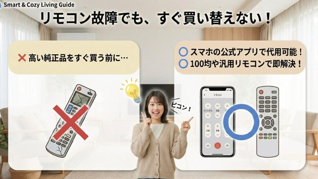 テレビのリモコンが故障した時のスマホアプリや汎用リモコンでの代用