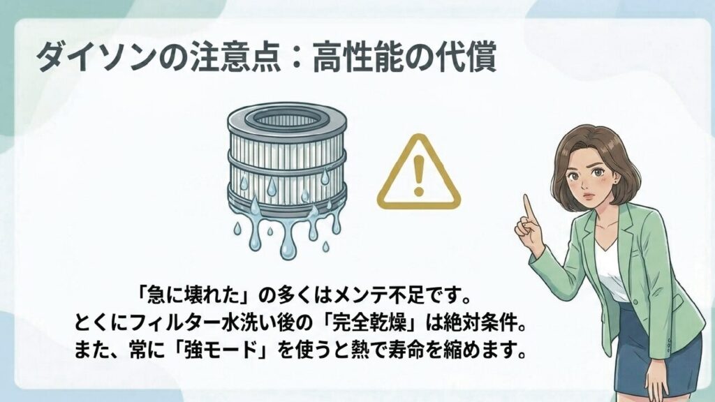 ダイソン掃除機のフィルター完全乾燥など手入れの注意点