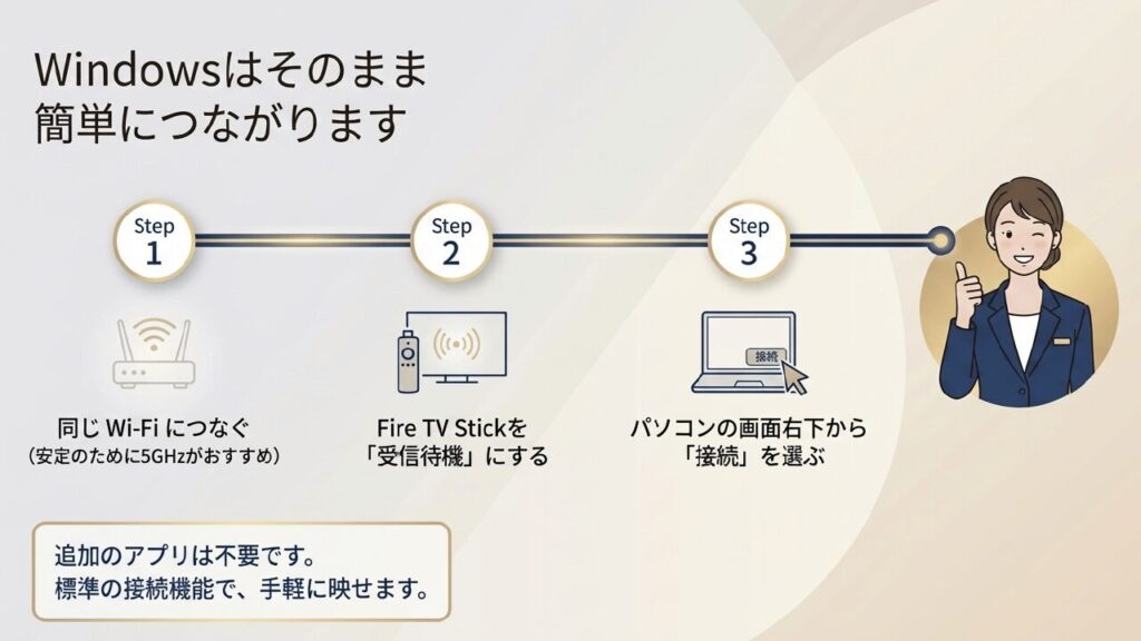 WindowsパソコンからFire TV Stickへ追加アプリなしで接続する3ステップ