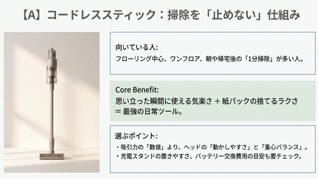 コードレススティック掃除機の特徴