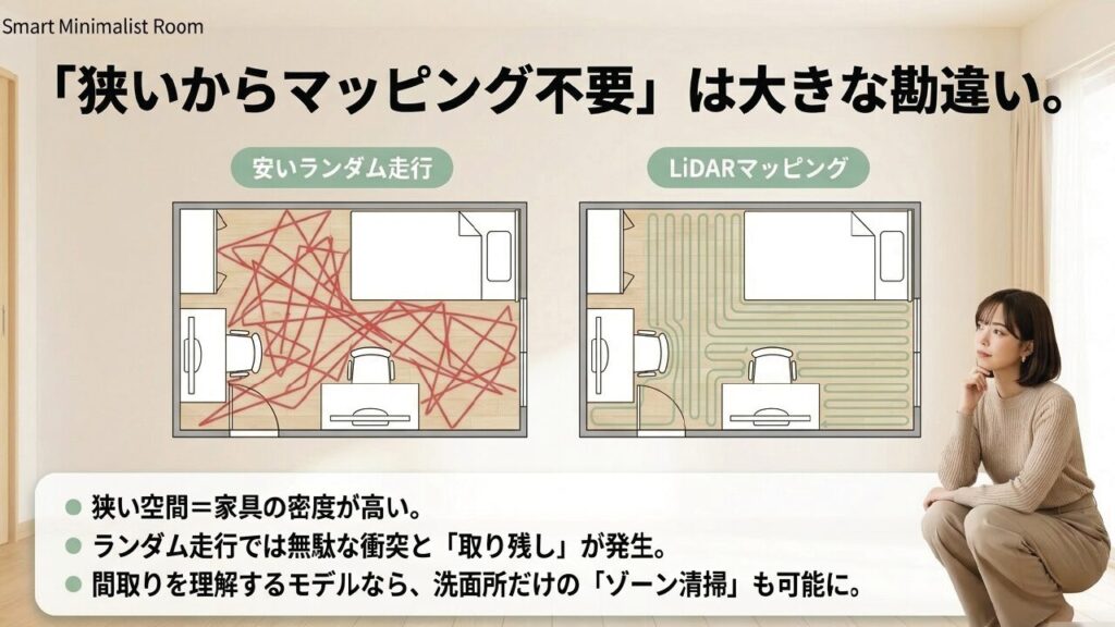 ランダム走行とLiDARマッピングの走行ルートの比較