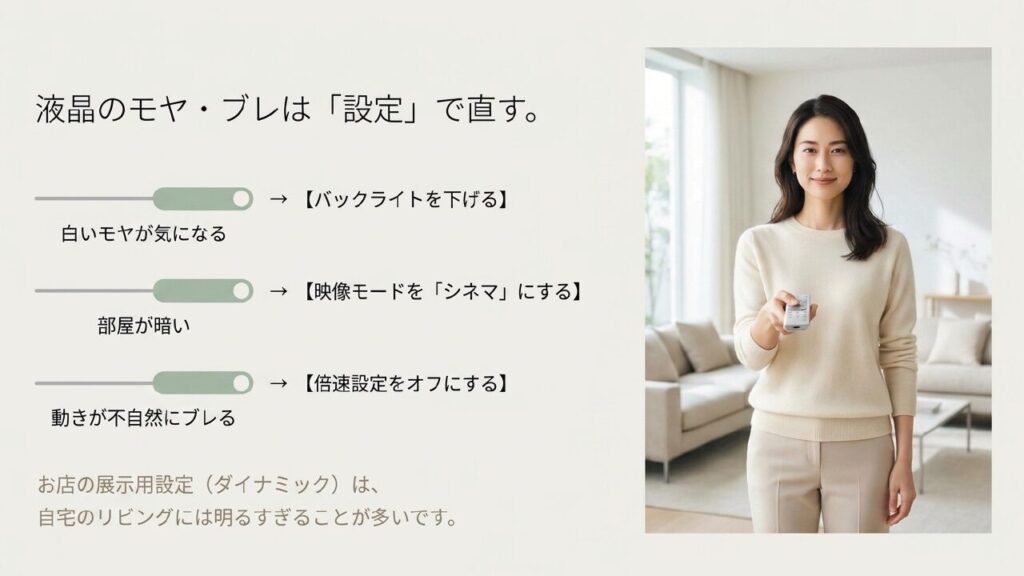 液晶テレビのモヤやブレを設定で直す方法