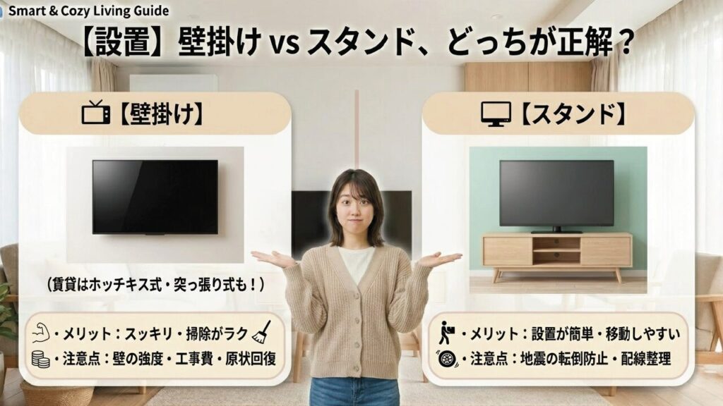 テレビの壁掛けとスタンドのメリット・注意点比較