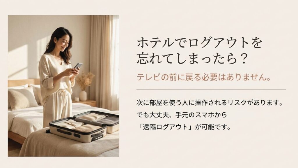 スマホからNetflixアカウントページへアクセスしホテルのテレビを遠隔ログアウトする仕組み