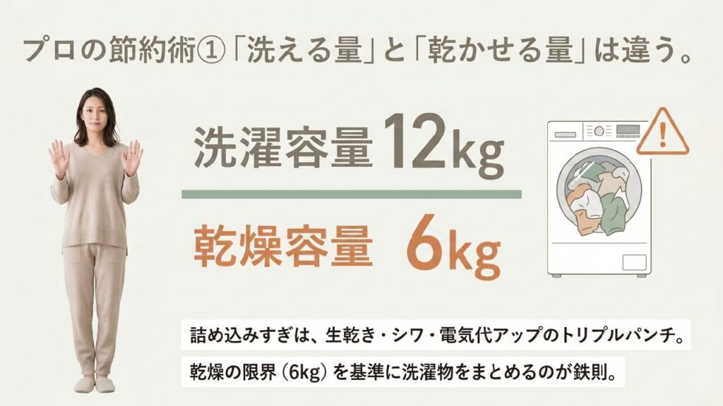 洗濯容量と乾燥容量の違いと詰め込みすぎの注意喚起