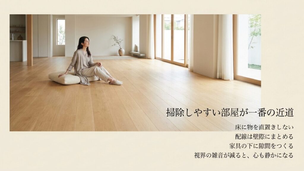 床に物を直置きしないなど、掃除しやすい部屋づくりが一番の近道