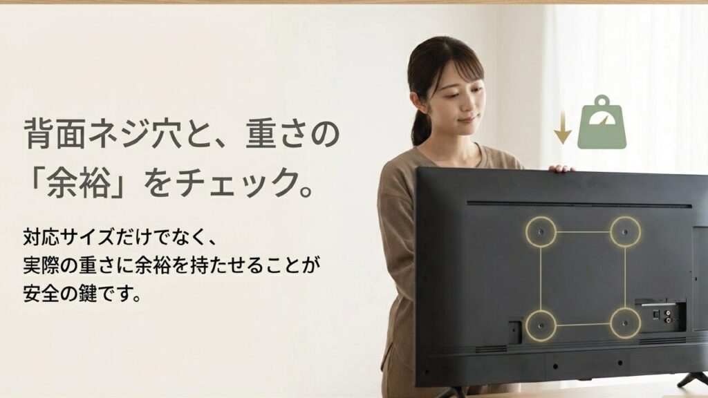 背面ネジ穴と重さの余裕をチェック