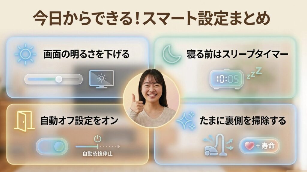 テレビの電気代と寿命を守るスマート設定まとめ