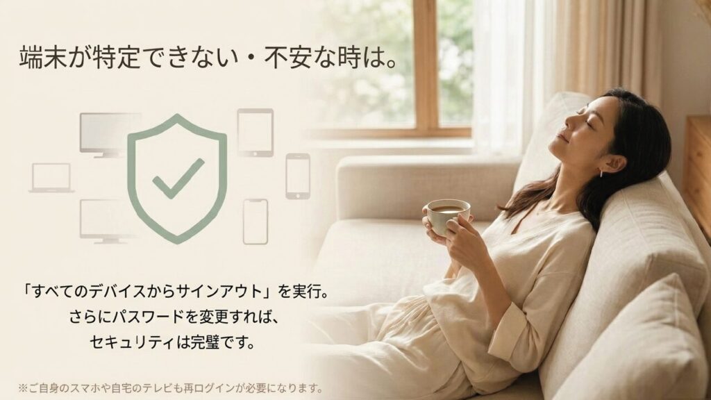 端末が特定できない時はすべてのデバイスからサインアウトしてパスワードを変更する案内