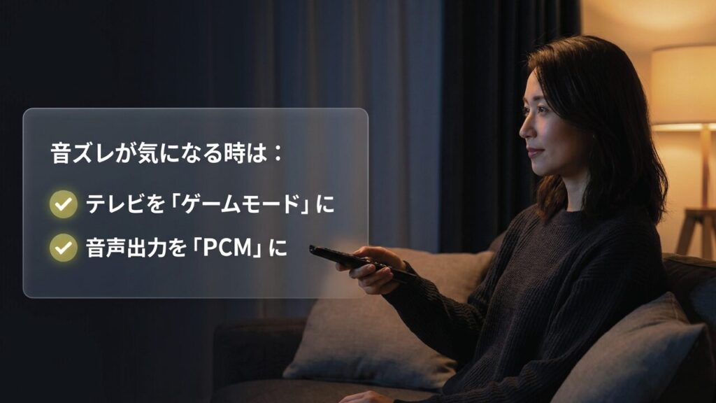 音ズレを減らすためのテレビのゲームモードとPCM音声出力設定
