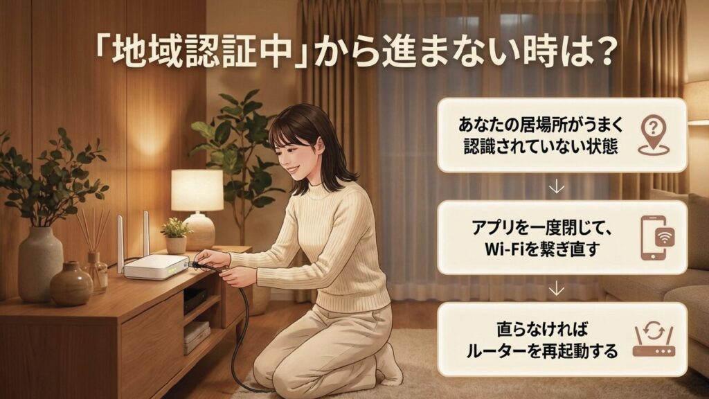 地域認証エラー時のWi-Fiやルーターの再起動手順