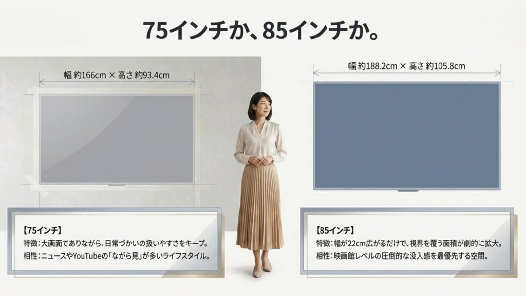 75インチと85インチテレビの特徴とおすすめのライフスタイル比較表