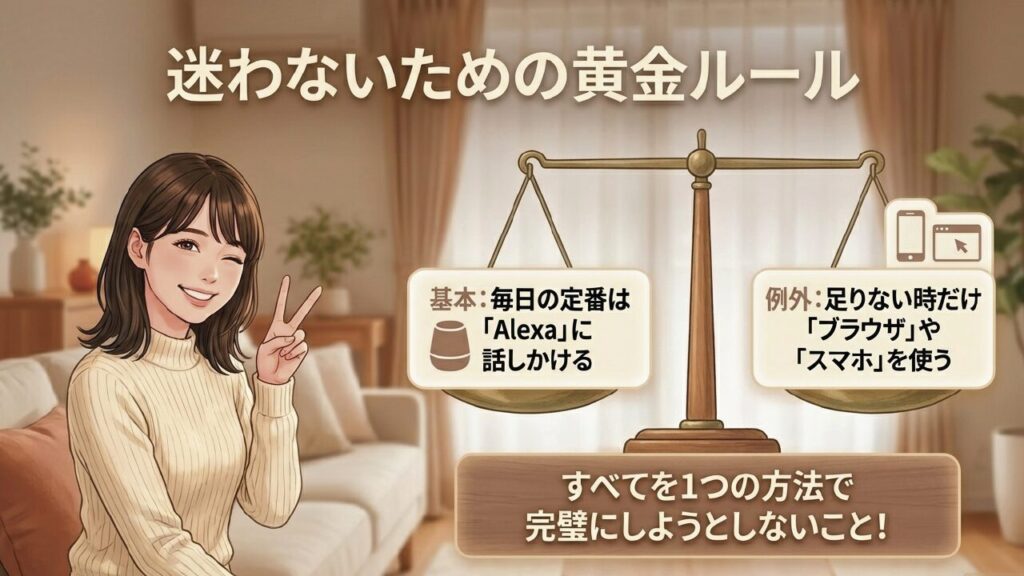 普段はAlexa、例外はブラウザやスマホを使うという黄金ルール