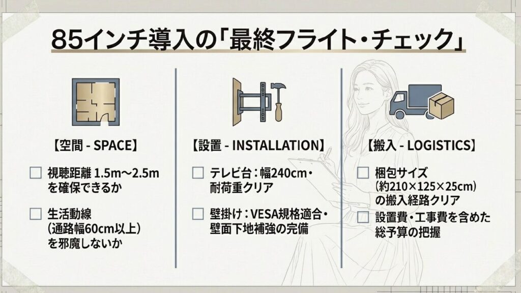 空間、設置、搬入に関する85インチテレビ購入前の最終チェックリスト
