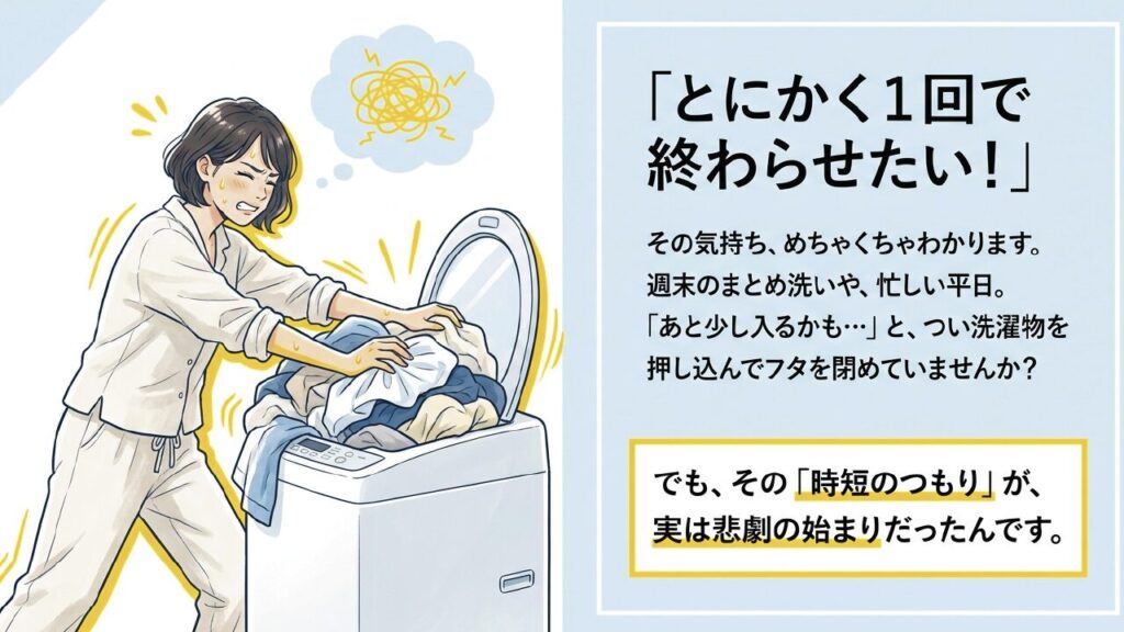 とにかく1回で終わらせたい！洗濯物を押し込んでしまう悩みに共感