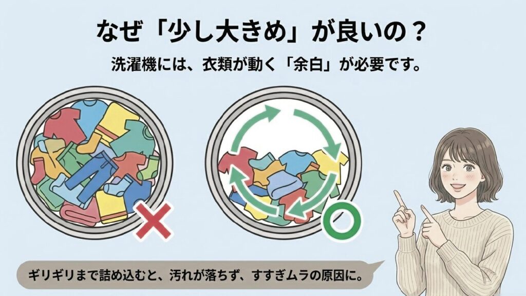 洗濯機には衣類が動く余白が必要