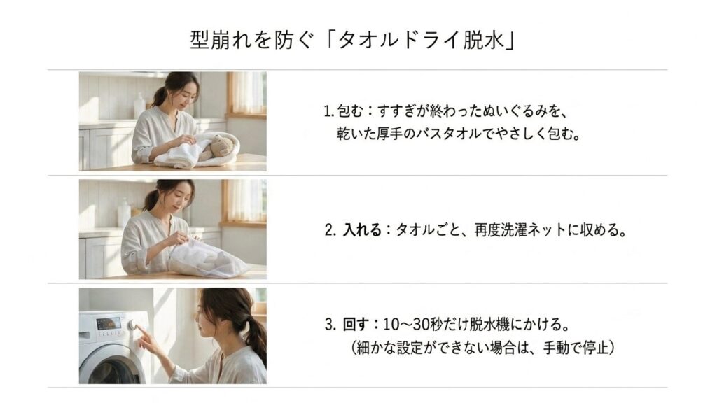 型崩れを防ぐタオルドライ脱水の手順