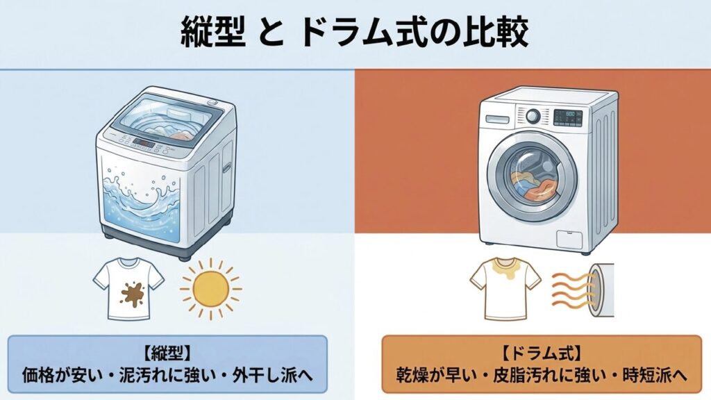 縦型洗濯機とドラム式洗濯乾燥機の比較