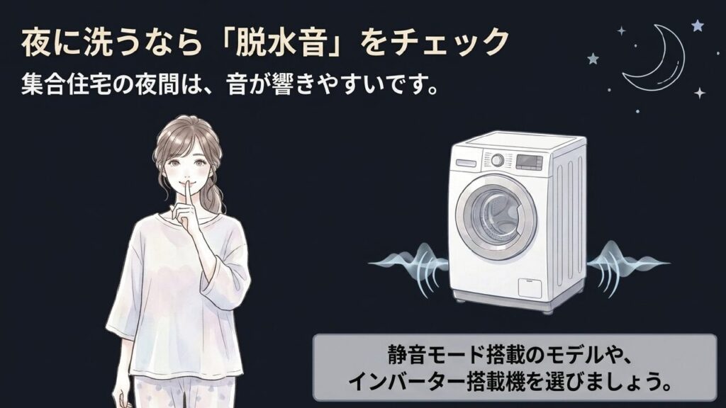 夜間の洗濯は脱水音と静音性をチェック