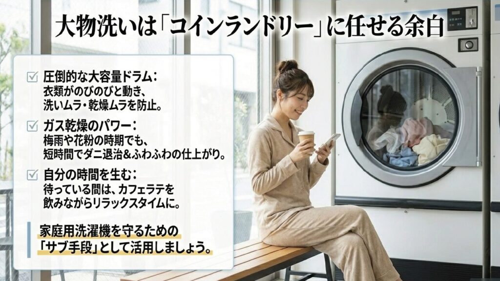 コインランドリーの大容量ドラムとガス乾燥機のメリット