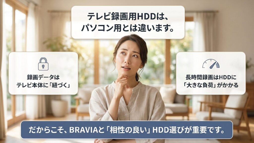 テレビ録画用HDDはパソコン用とは違い長時間の大きな負荷がかかる