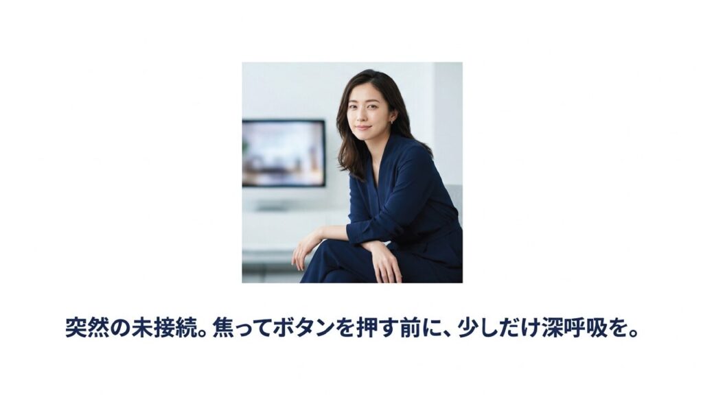突然の未接続時に深呼吸を促す女性の画像